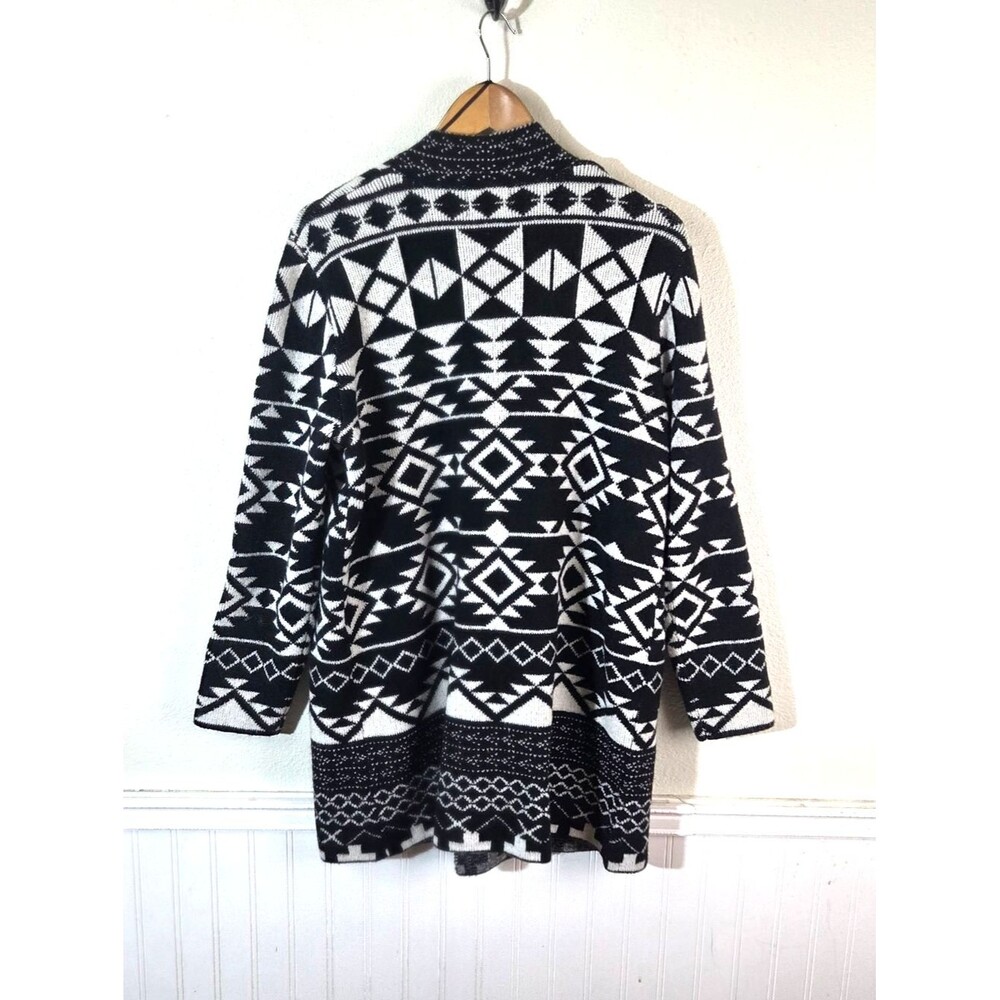 Frye Womens NWT Black White Aztec Cardigan Sweater Open Front Knit Size Large - Picture 6 of 13